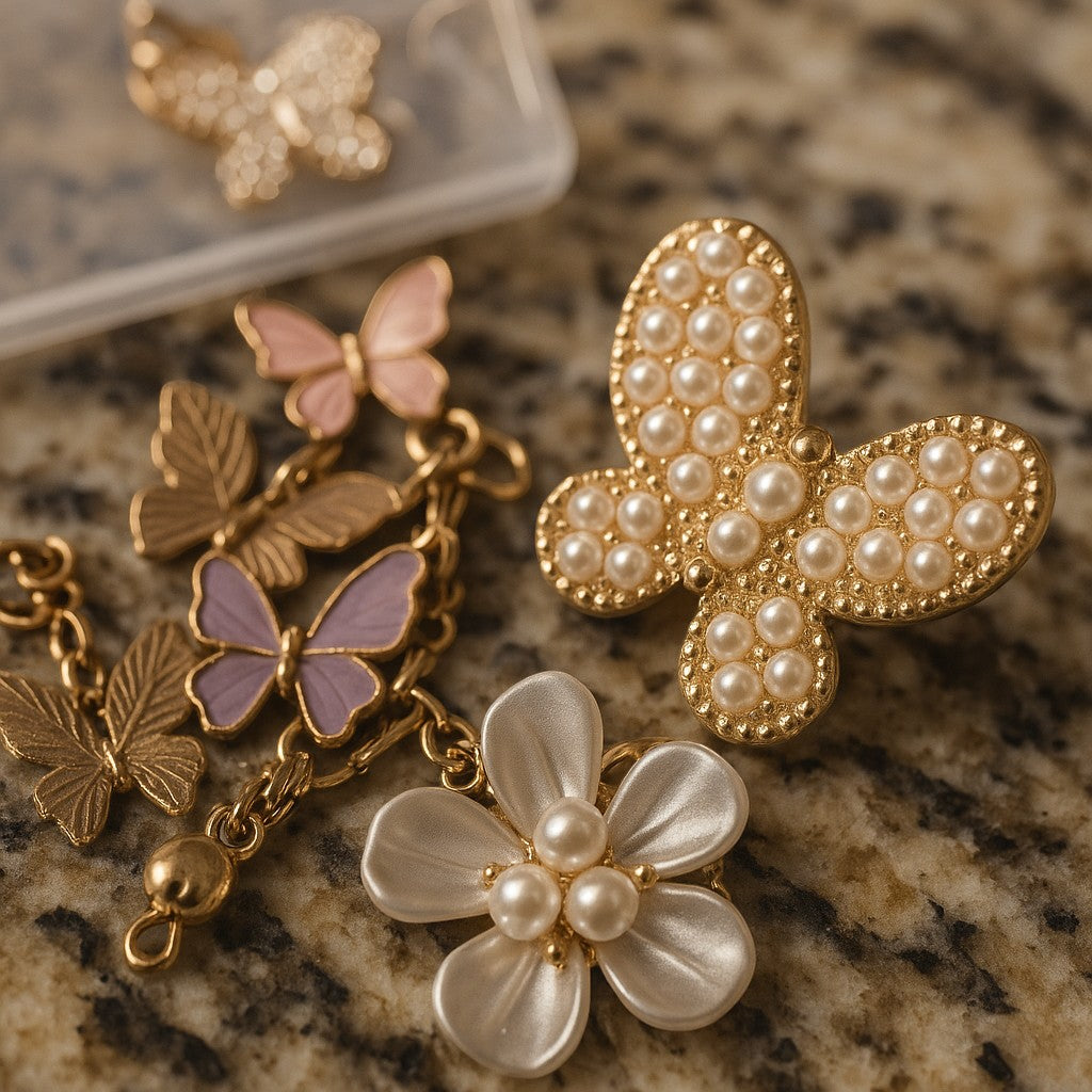 DIY Sewing Shoe Charms Set Butterfly Pearl Pendants