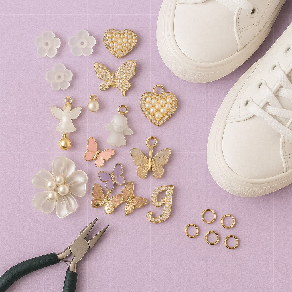DIY Sewing Shoe Charms Set Butterfly Pearl Pendants