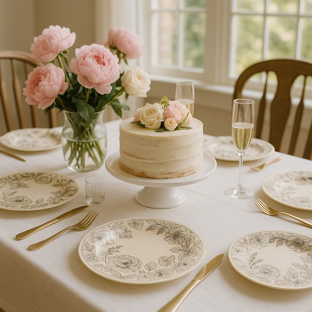 Disposable Floral Paper Plates 50pk 7in Botanical Vintage