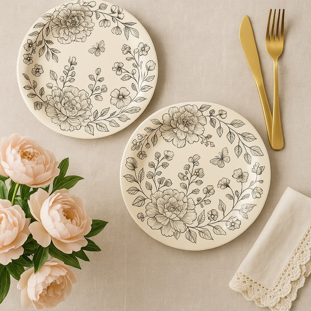 Disposable Floral Paper Plates 50pk 7in Botanical Vintage