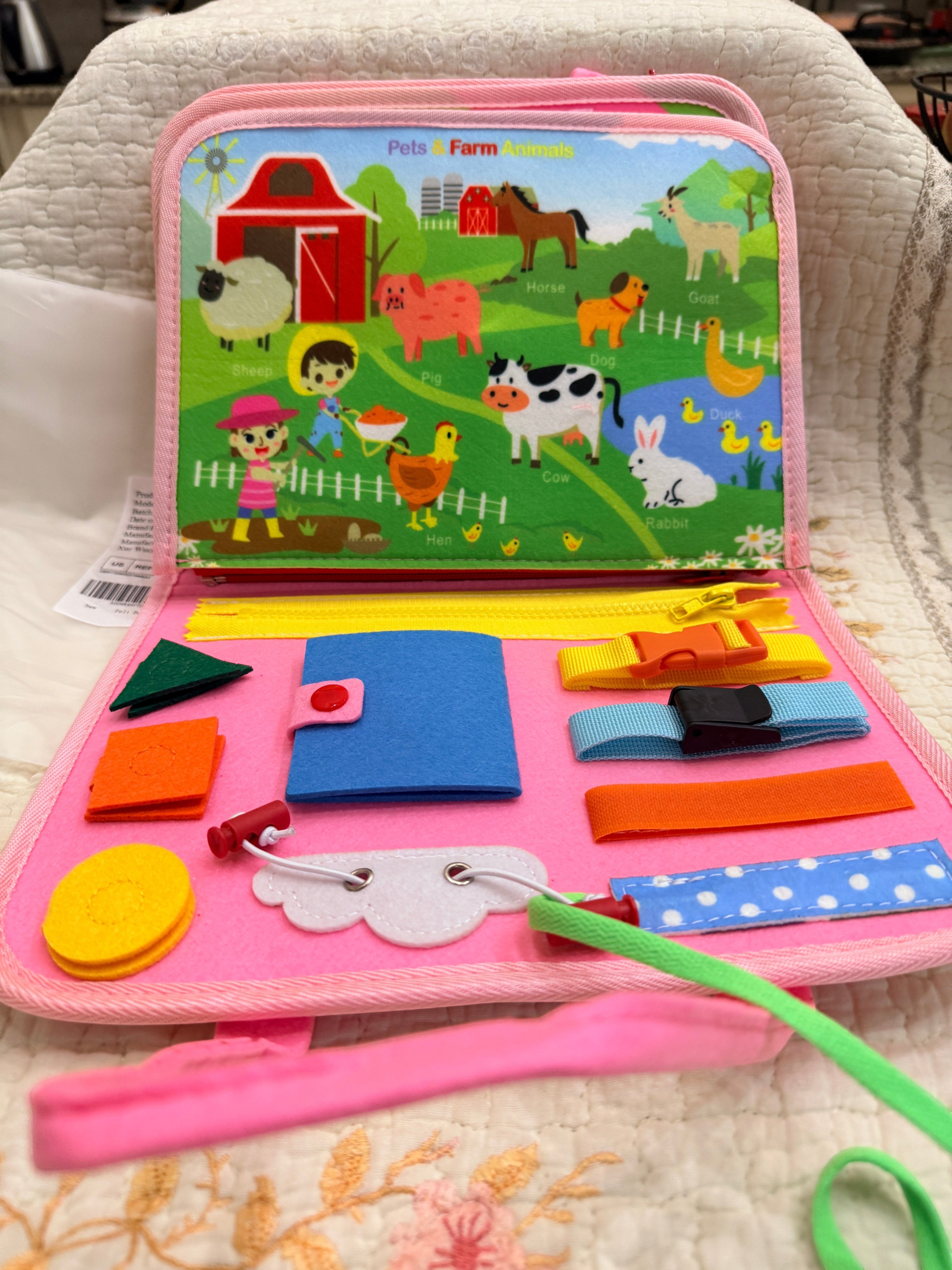 Toddler Busy Board Sensory Montessori Felt Farm Set
