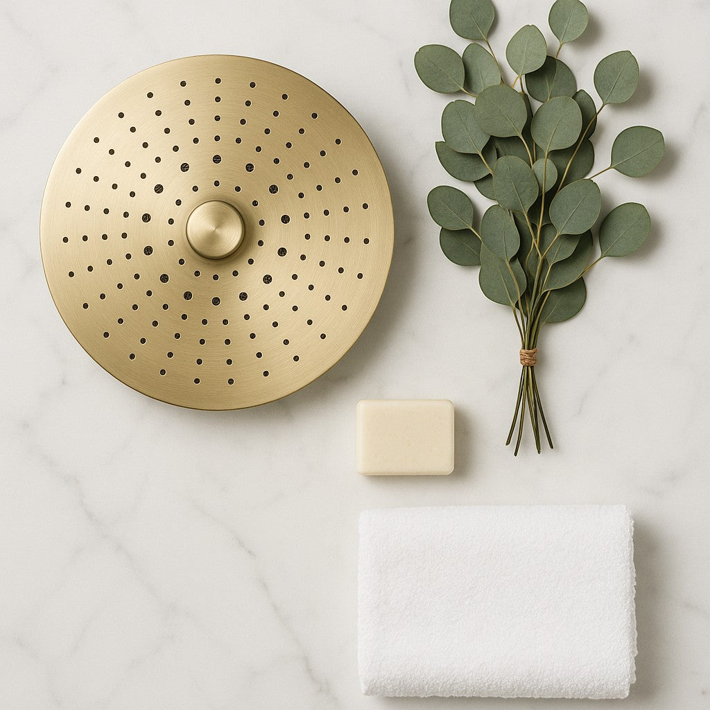 Brushed gold rainfall shower head lifestyle 4
