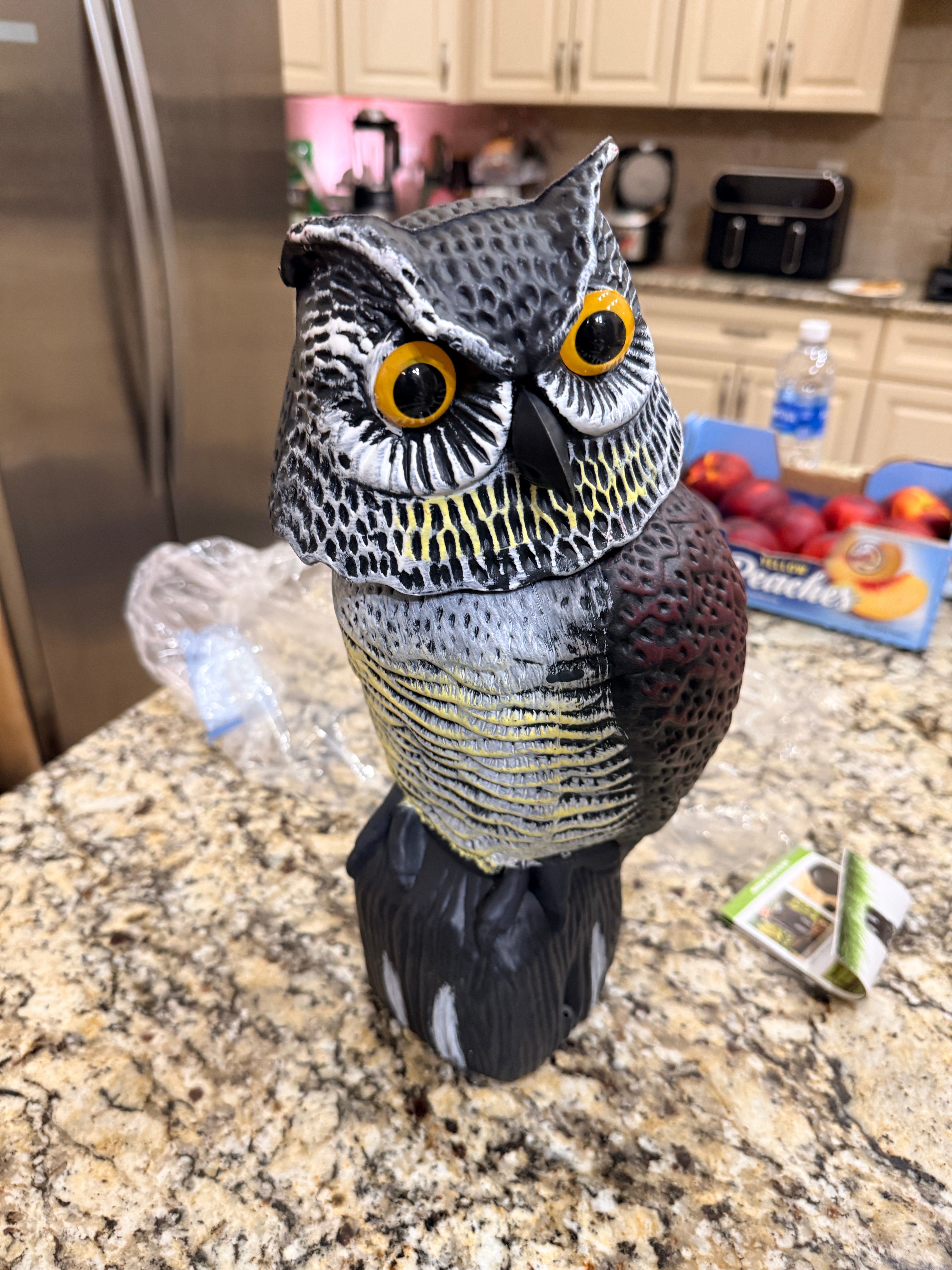 Great Horned Owl Decoy Yellow Eye Garden Deterrent