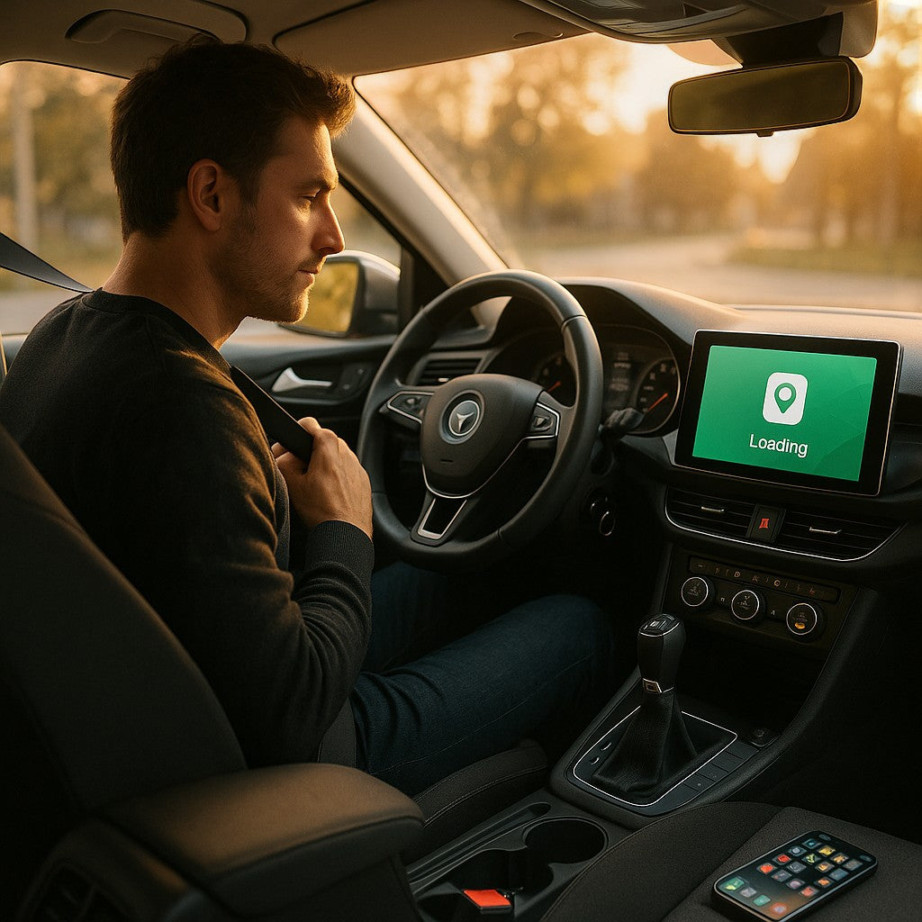 Driver with Apple Maps CarPlay loading wireless