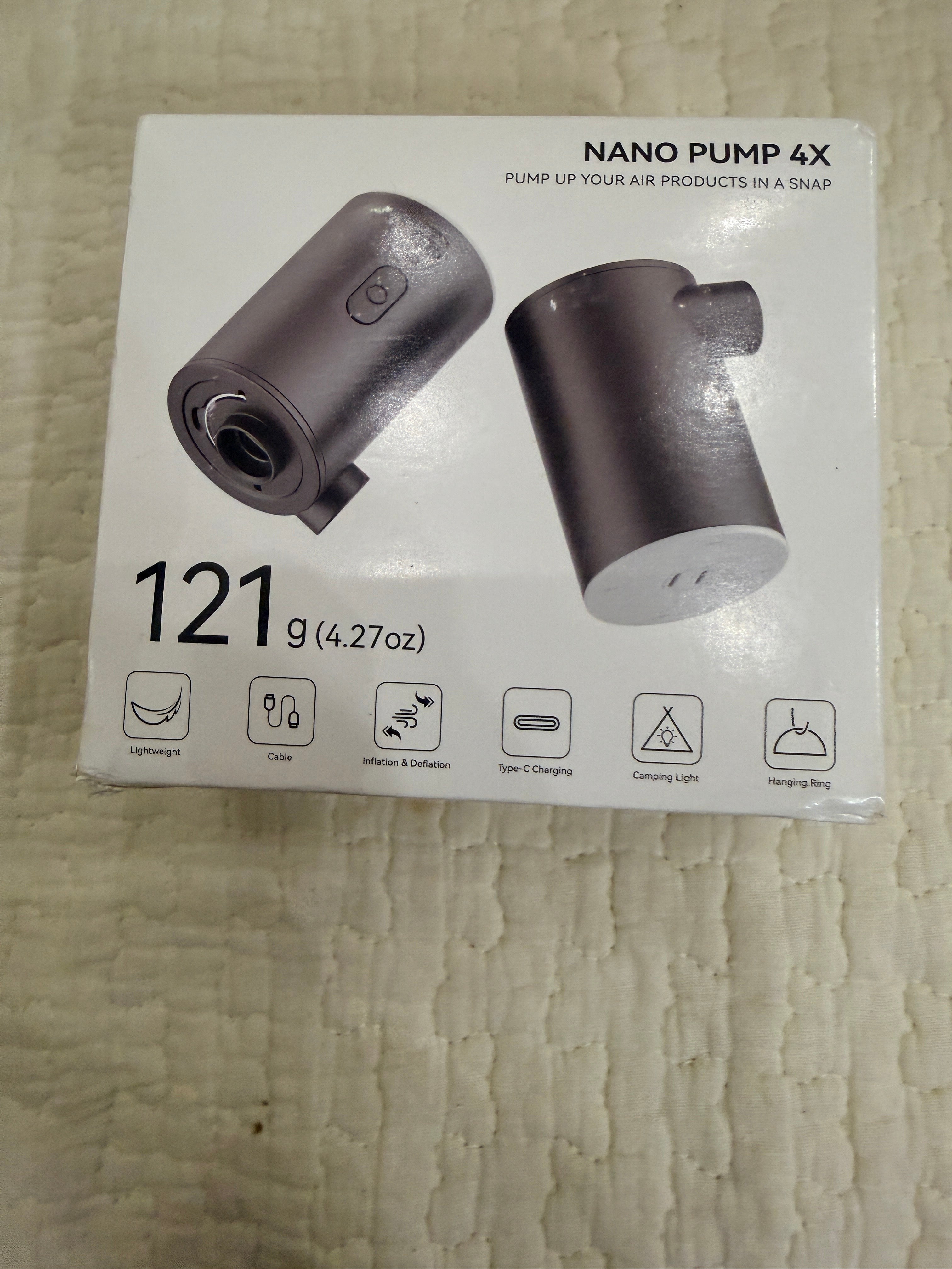 Nano Pump 4X mini air pump package back specs