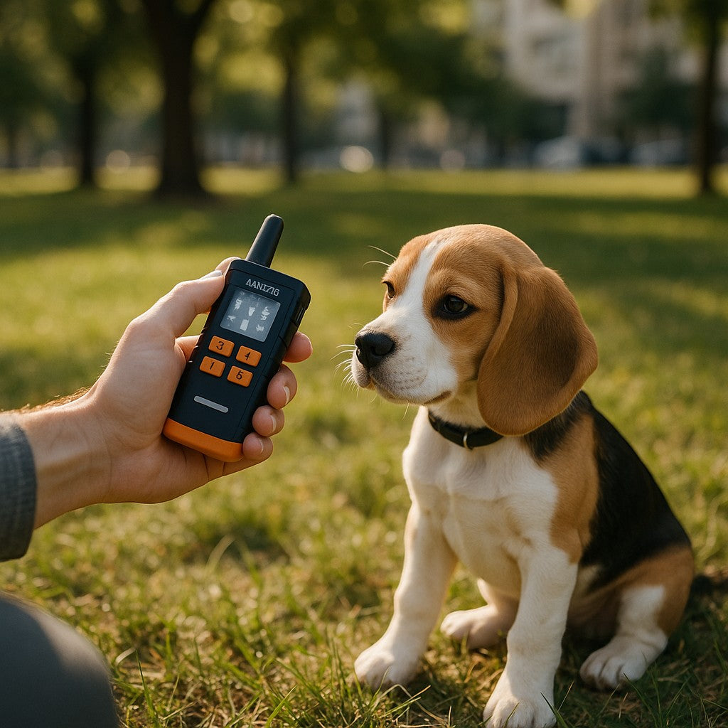 Training dog with handheld device