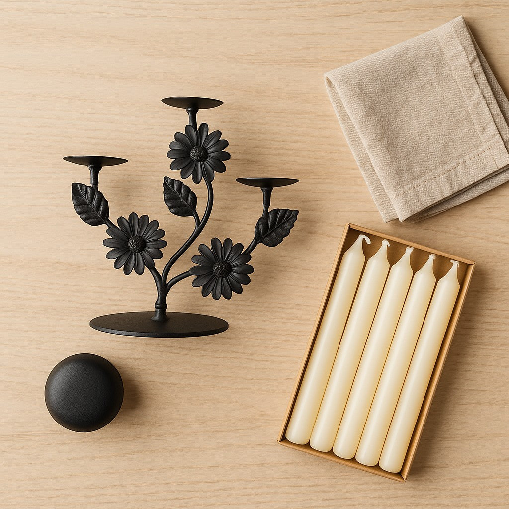 FORTABU Black Candelabra Candle Holders Votive Tabletop Set