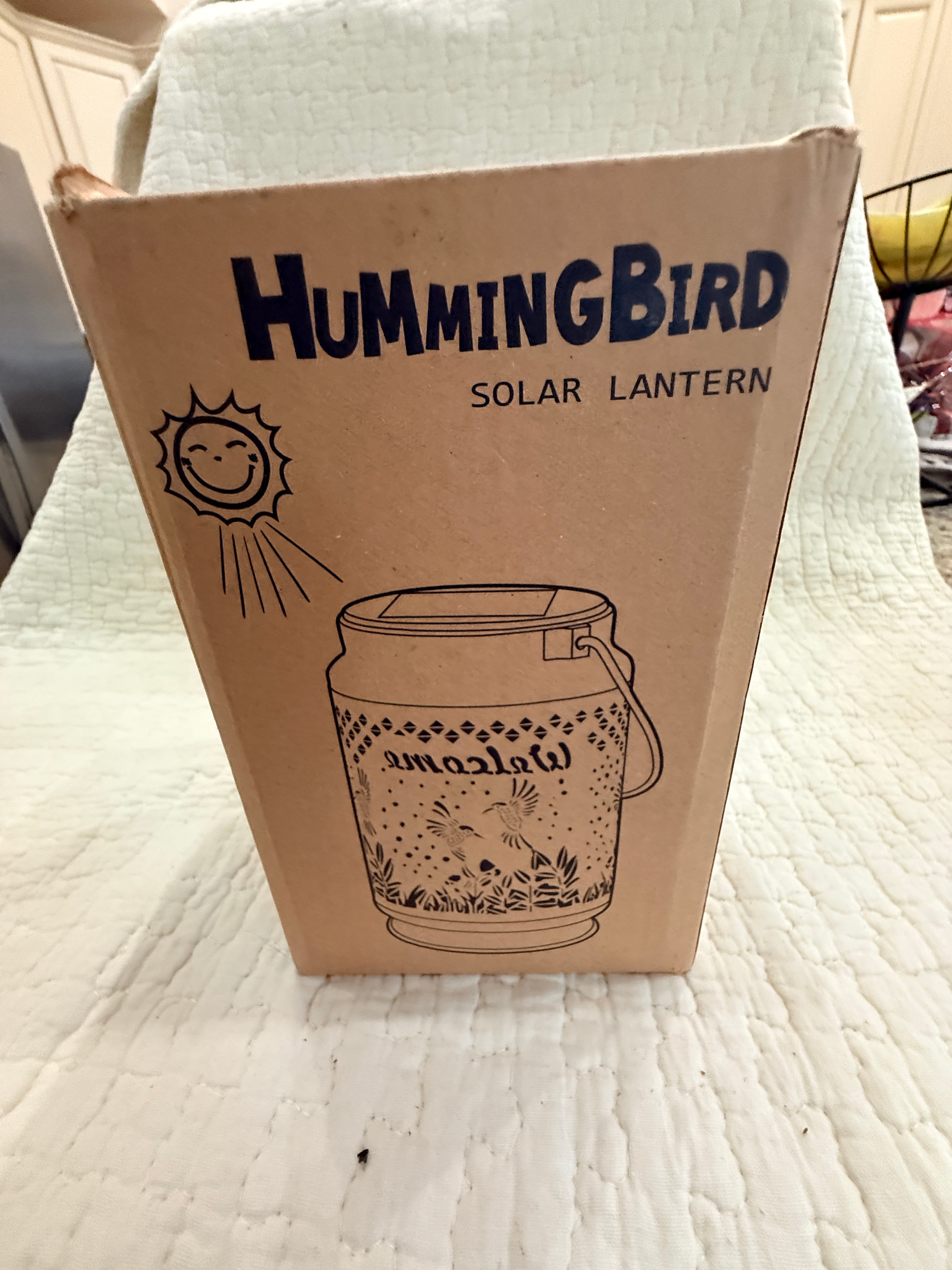 Hummingbird Solar Lantern Welcome Outdoor Hanging