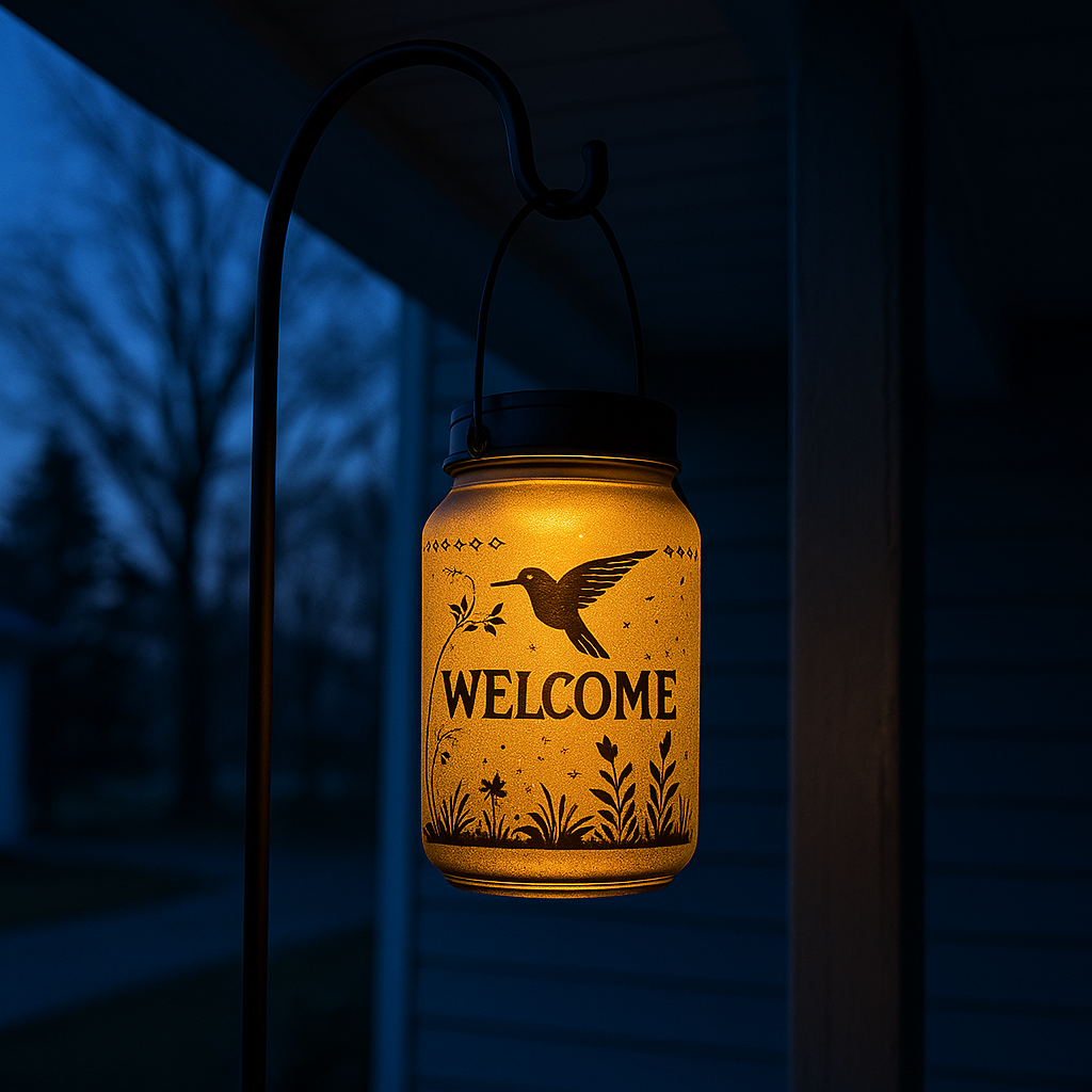 Hummingbird Solar Lantern Welcome Outdoor Hanging