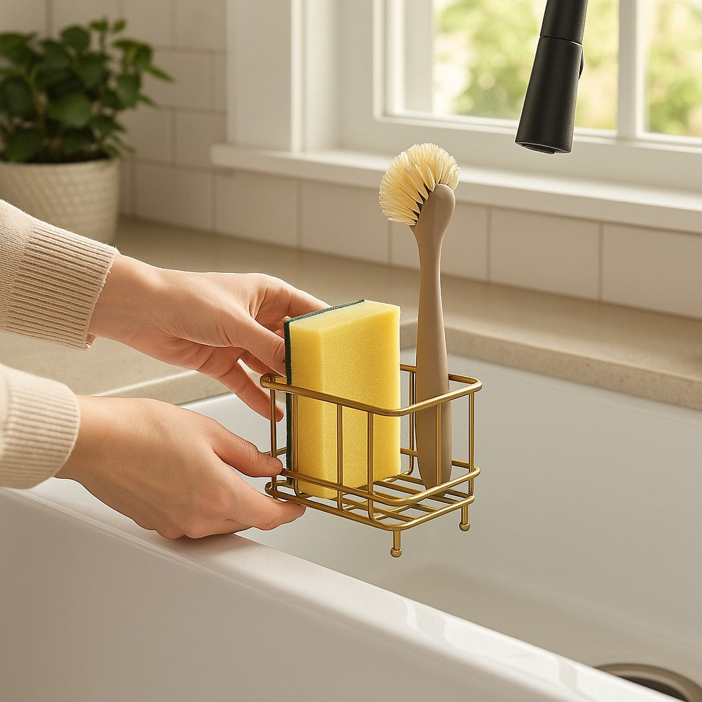 Kitchen Sink Sponge Holder Drain Rack Matte Gold