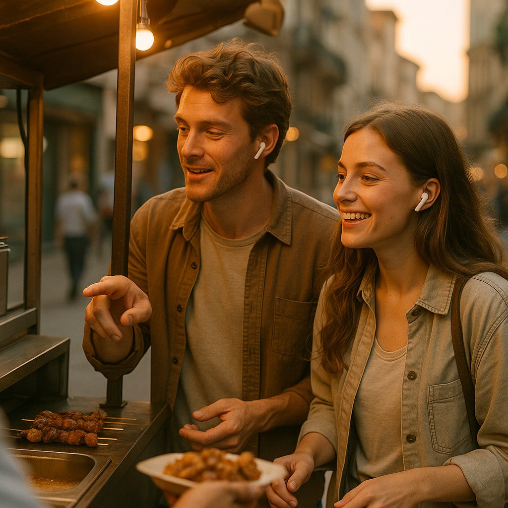 Couple ordering street food abroad