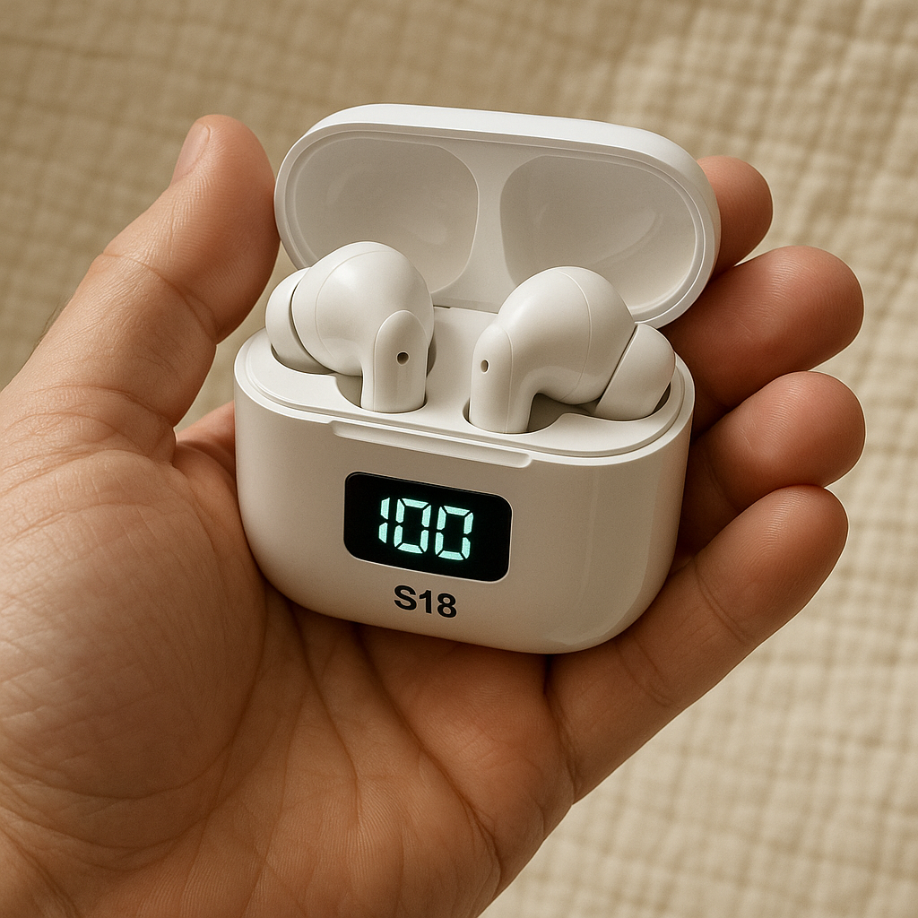 S18 True Wireless Earbuds AirPods-Style Stem Digital Display