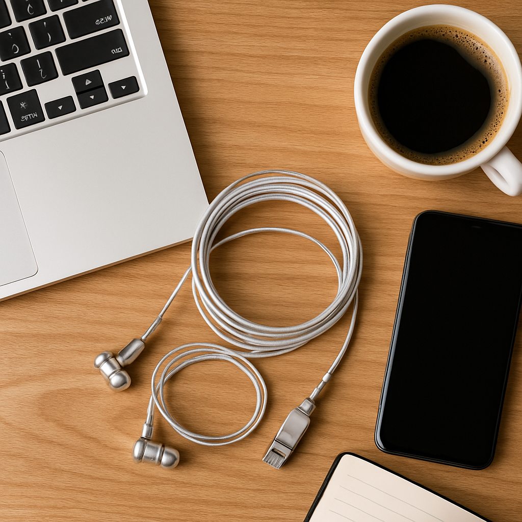 Silver Wired USB Earbuds In-Ear PC Laptop Microphone