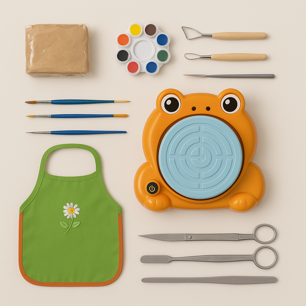 Detachable Pottery Wheel Kids Art Kit Frog Design Paint Clay Tools Age 6+