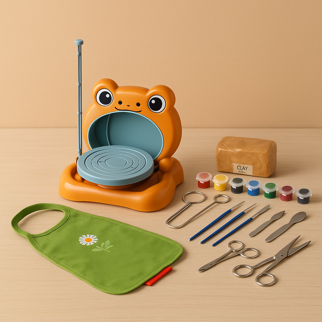 Detachable Pottery Wheel Kids Art Kit Frog Design Paint Clay Tools Age 6+