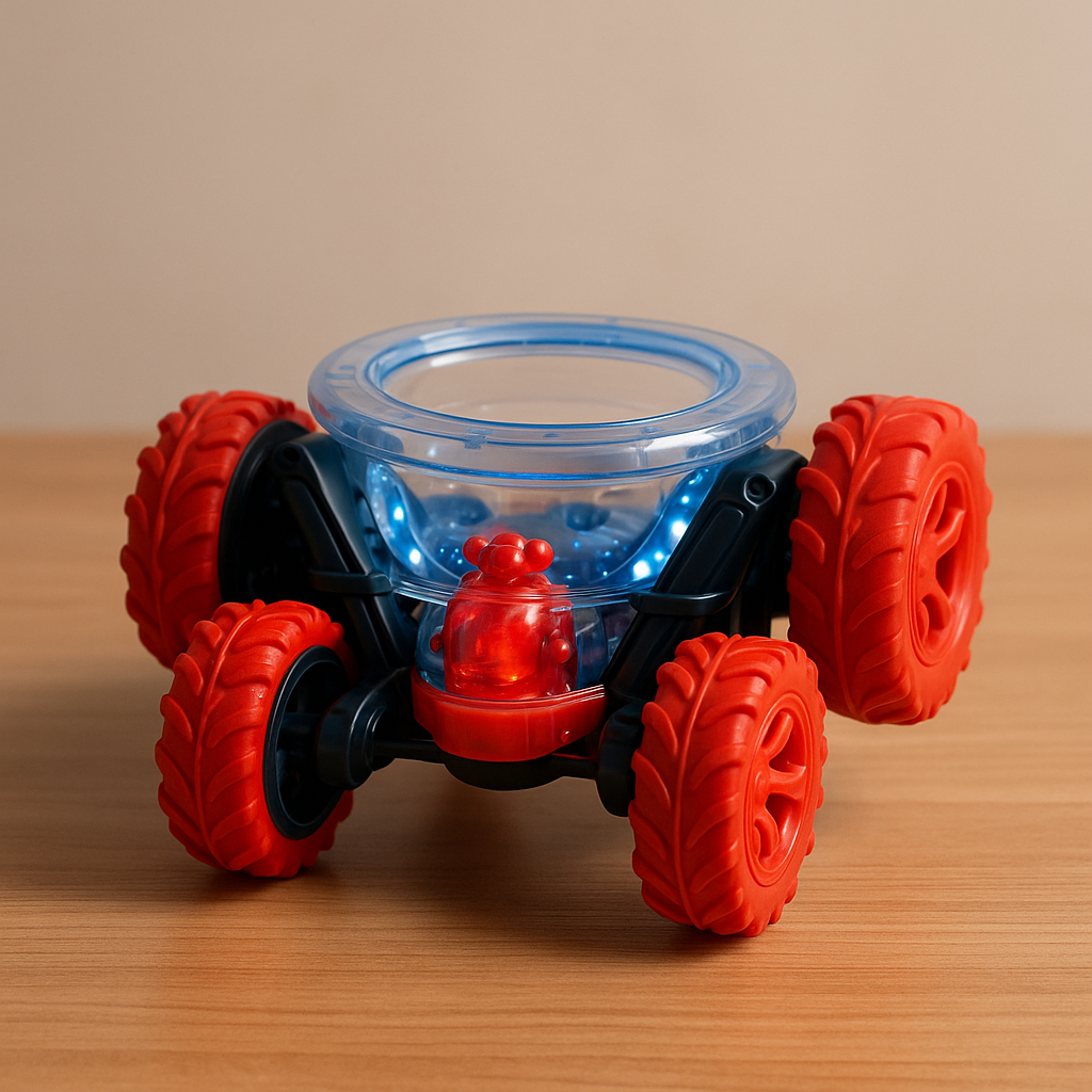 BOTTLEBOOM 360 RC Stunt Car Toddler Red Rumble Tires Lights Music Age 3+
