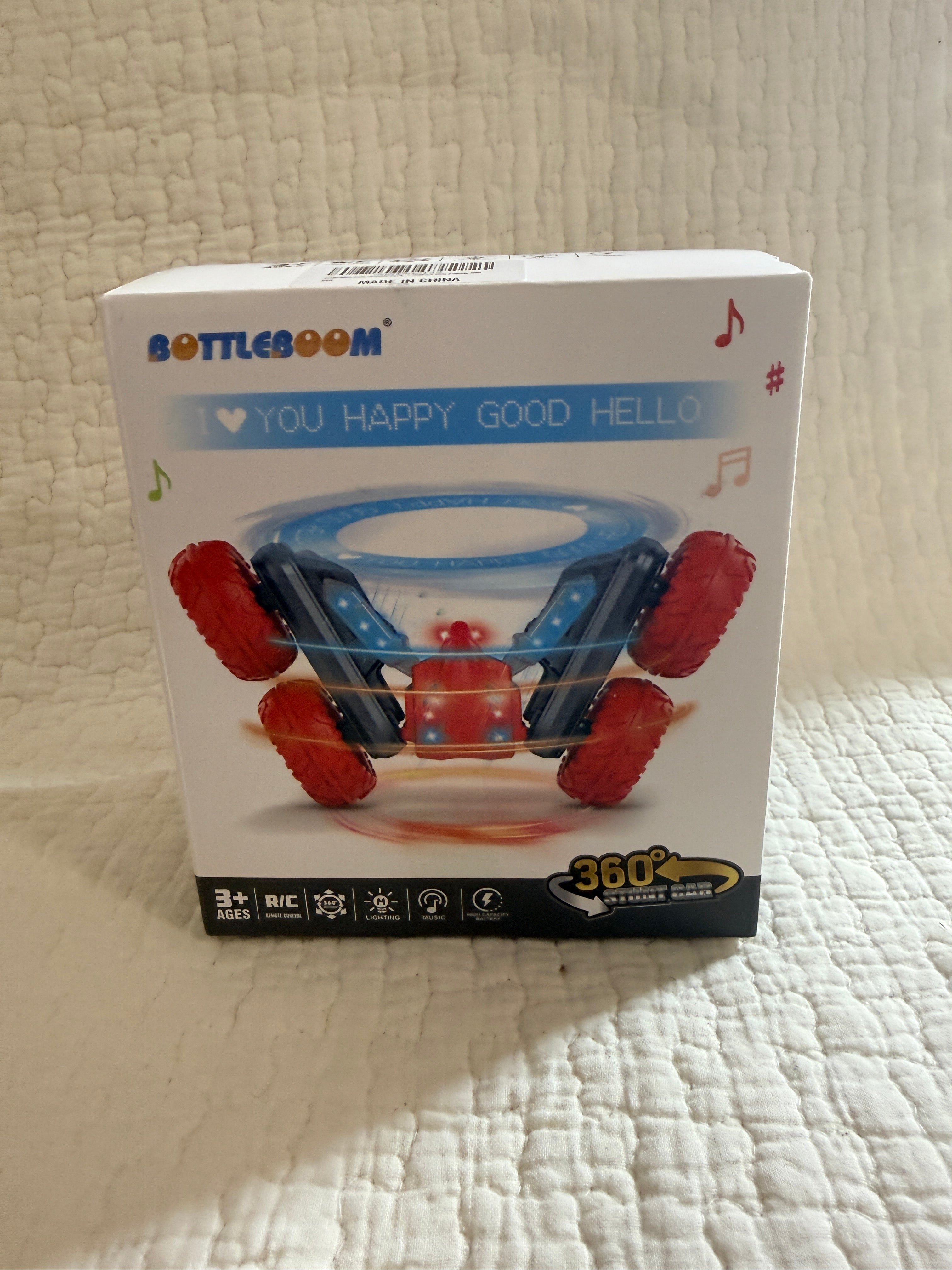 BOTTLEBOOM 360 RC Stunt Car Toddler Red Rumble Tires Lights Music Age 3+