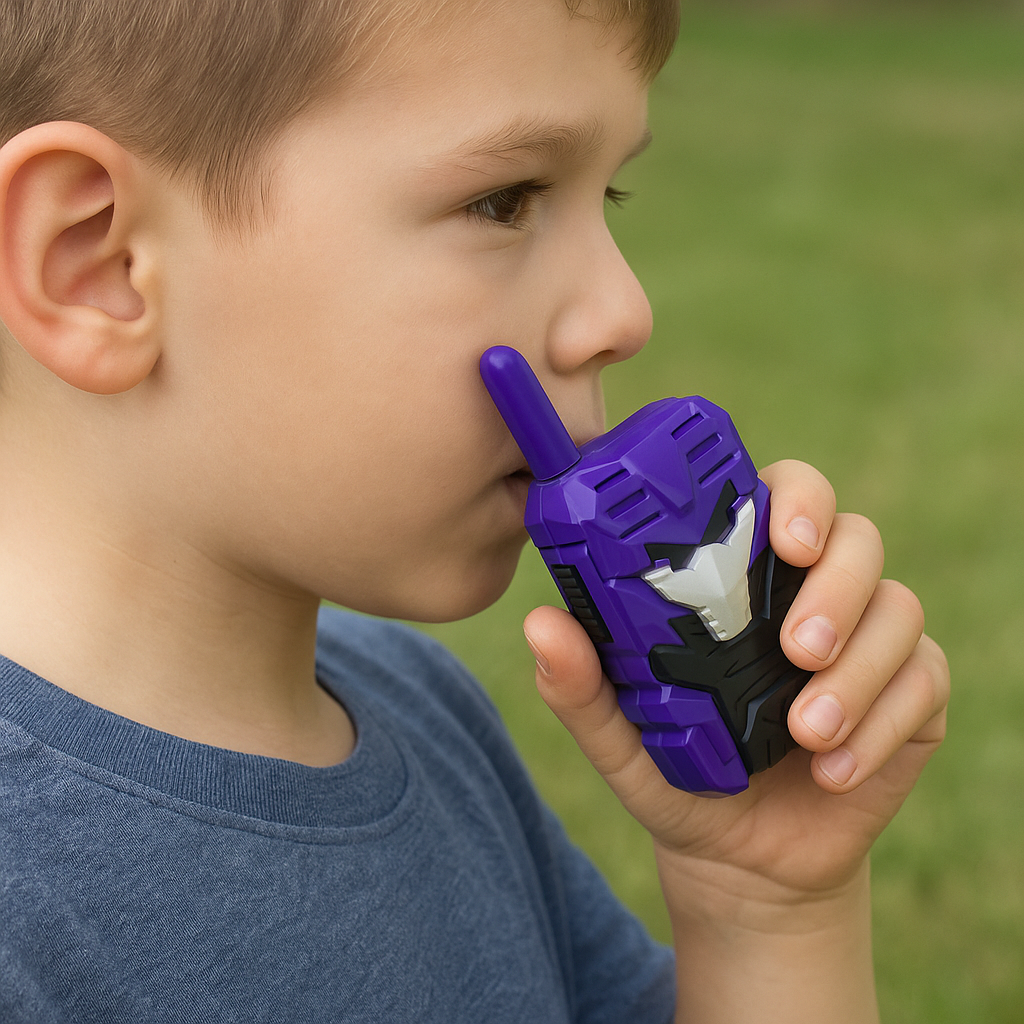 Kids Walkie Talkie 2-Pack Purple Mecha Robot Design Two-Way Radio Age 3+