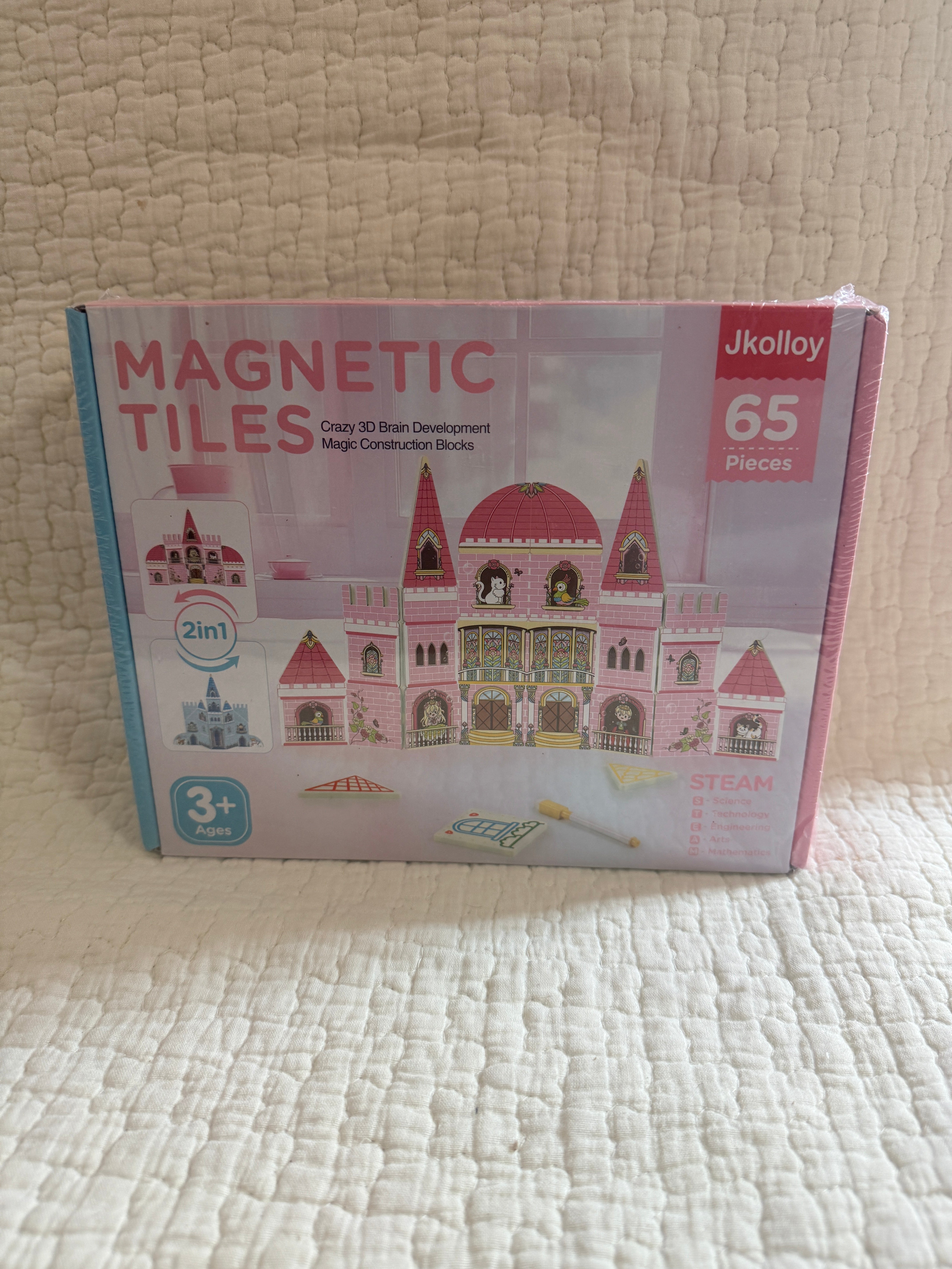 Jkolloy Magnetic Tiles 65 Piece STEM Building Set Pink Ages 3+