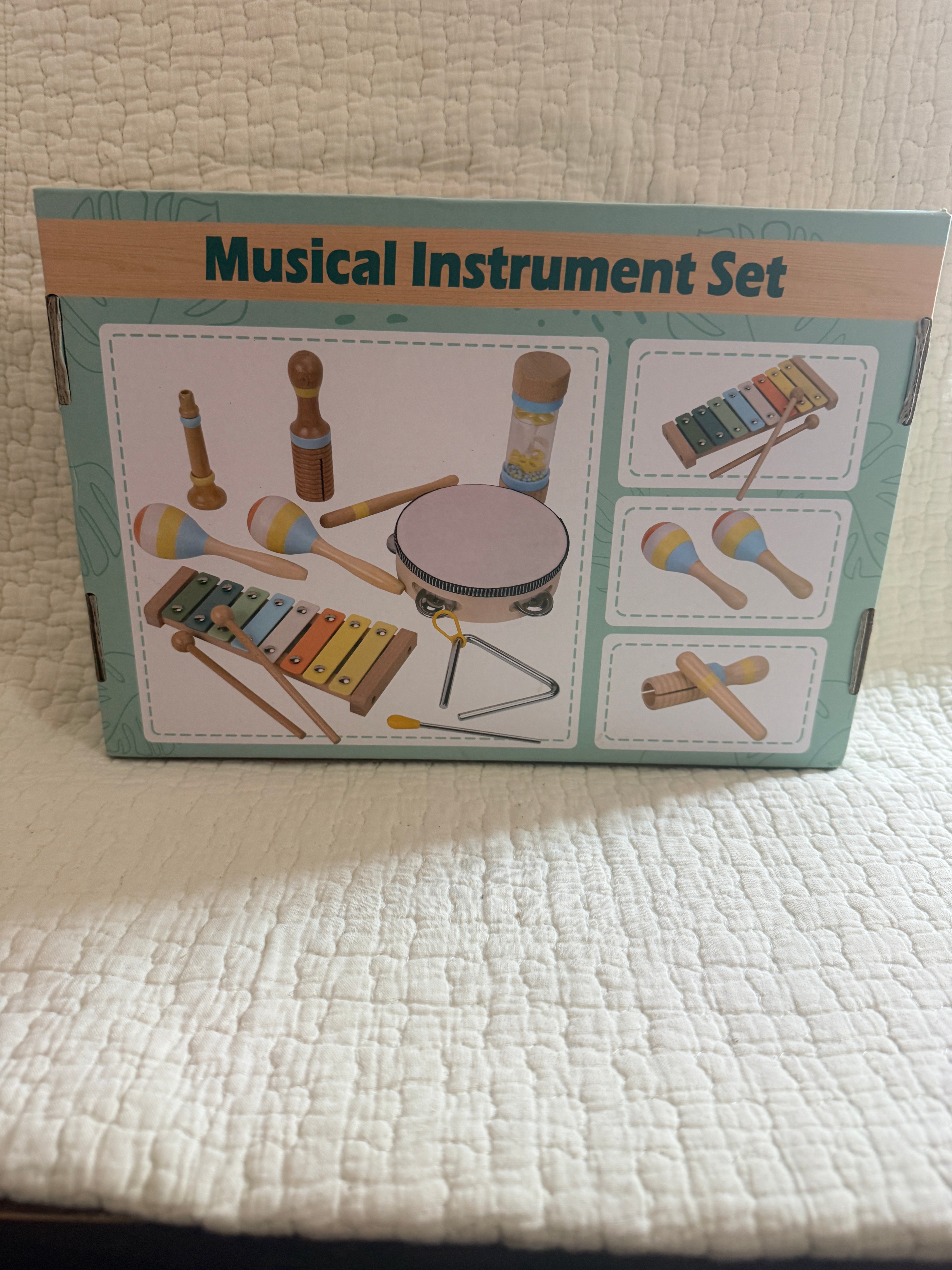 Wooden Kids Musical Instrument Set Xylophone Drum Triangle Maracas