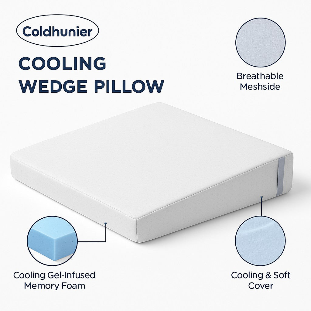 Coldhunter Cooling Wedge Pillow Gel Memory Foam 24x24x7.5