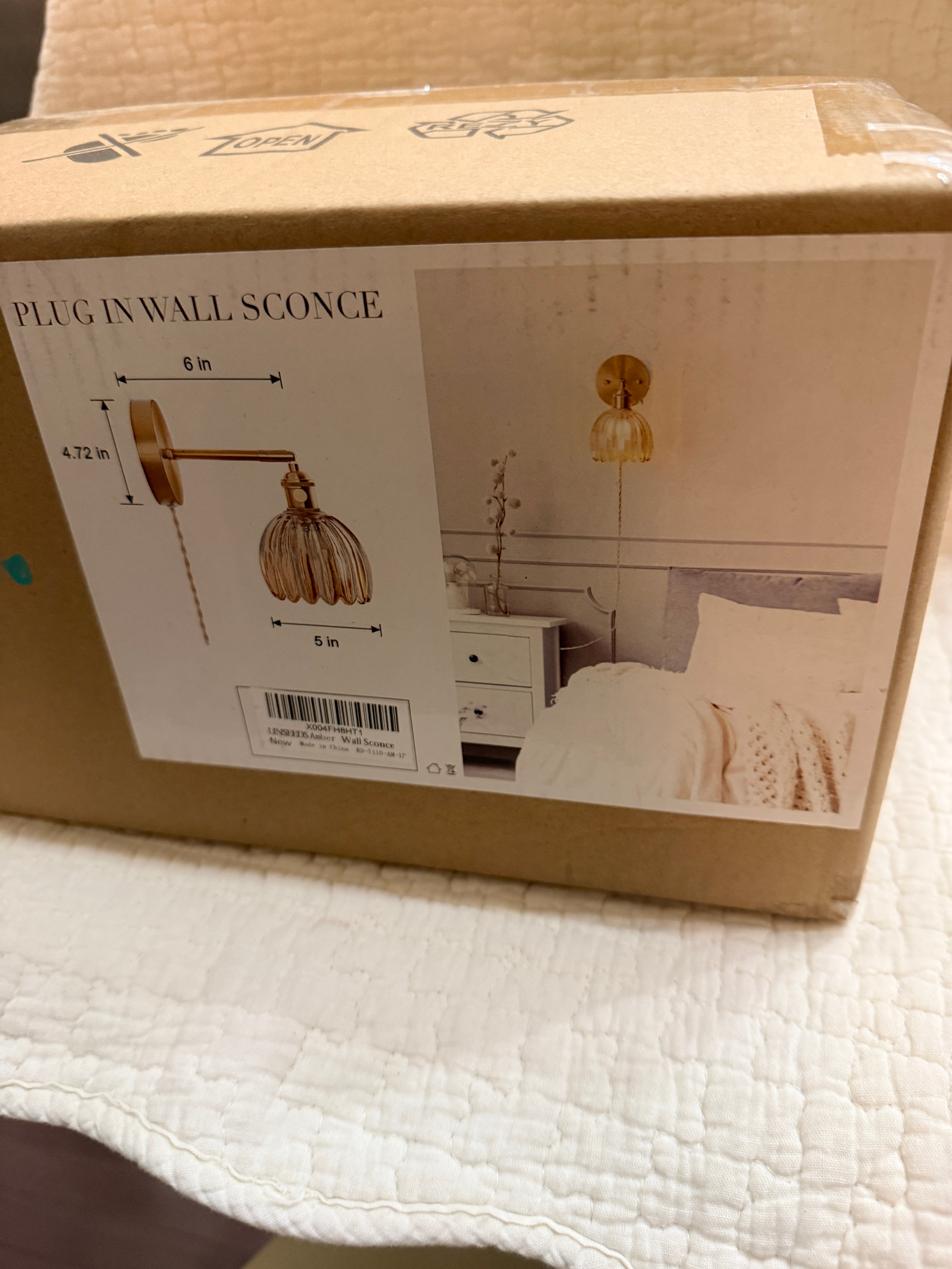 LINSEEDS Amber Glass Plug-In Wall Sconce Bedside Light