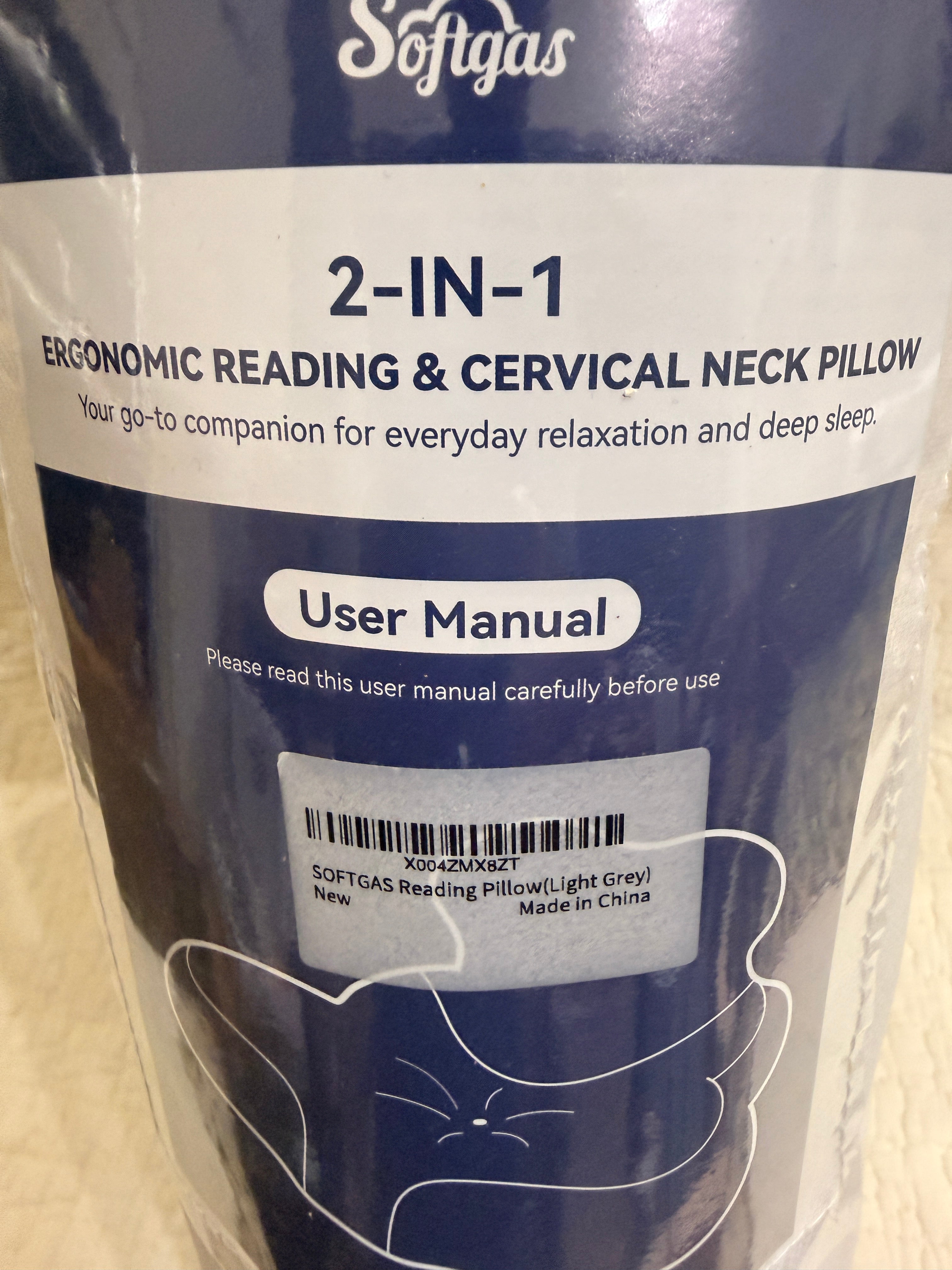SOFTGAS 2-in-1 Reading & Cervical Neck Pillow Grey