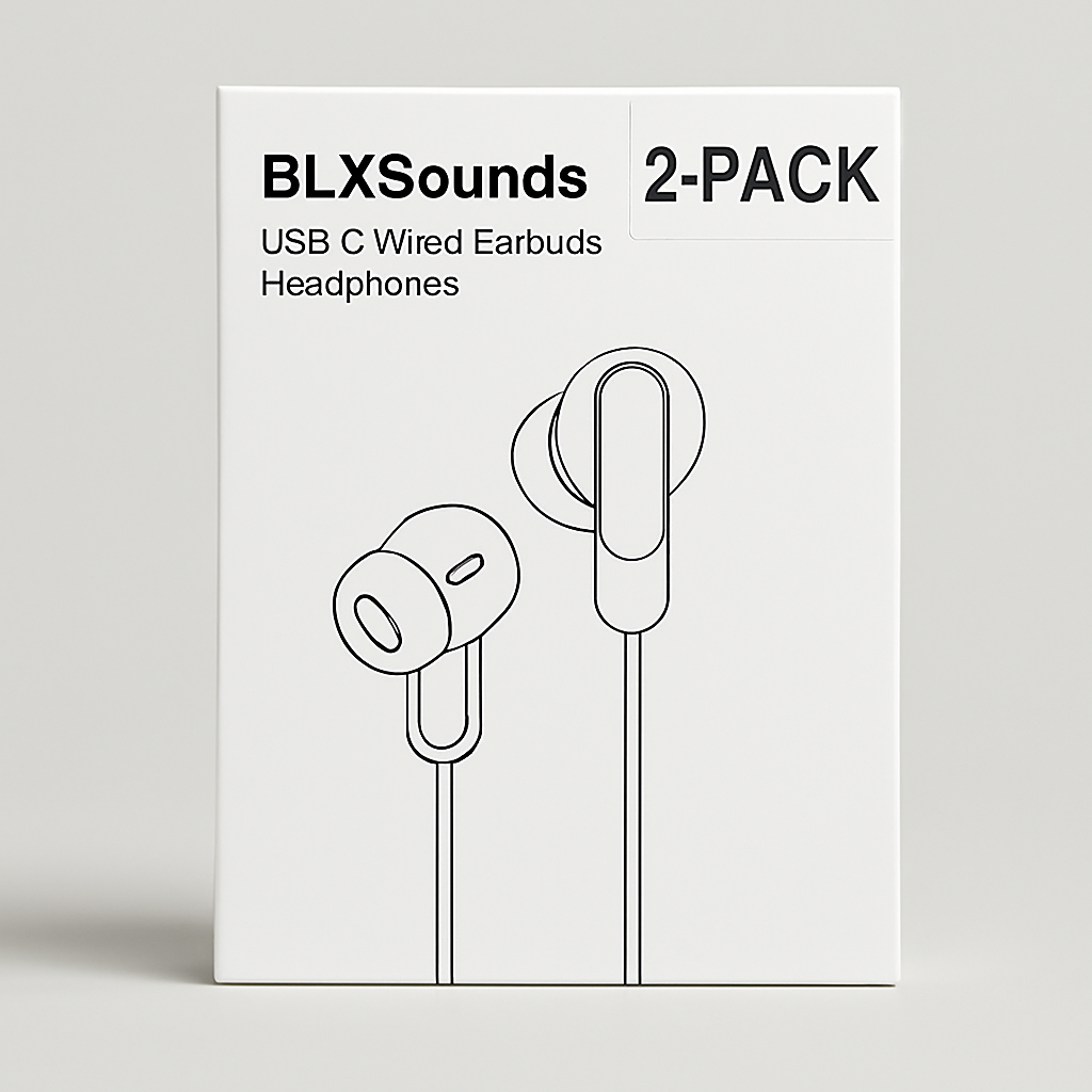 BLXSounds USB-C Wired Earbuds Headphones 2-Pack