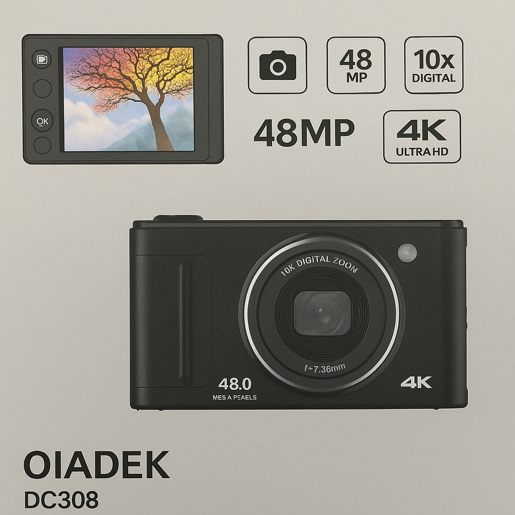 OIADEK DC308 4K Digital Camera, 48MP, 10X Digital Zoom