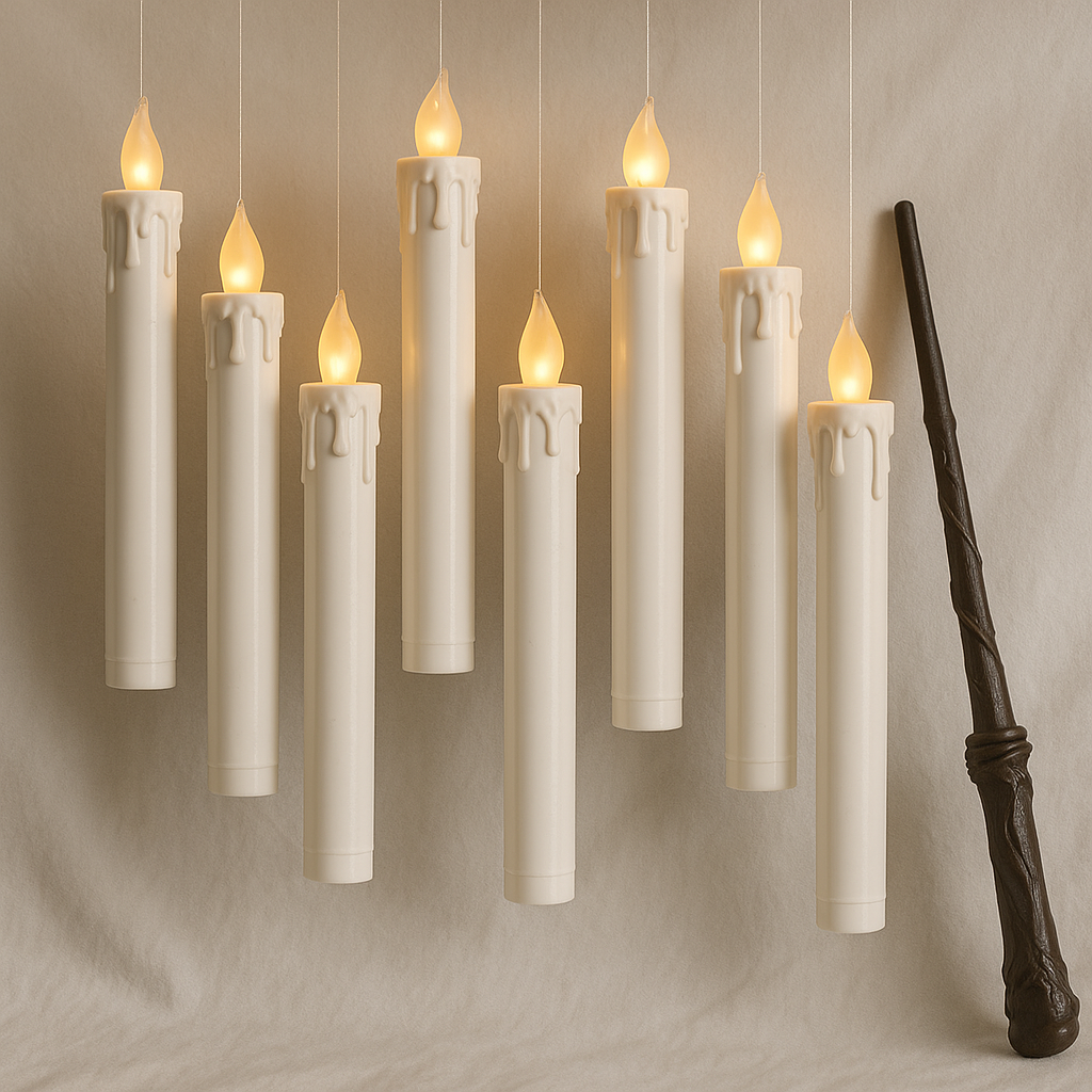 ZAUBERFTX Magic Hanging Floating Candles, 10-Pack with Wand