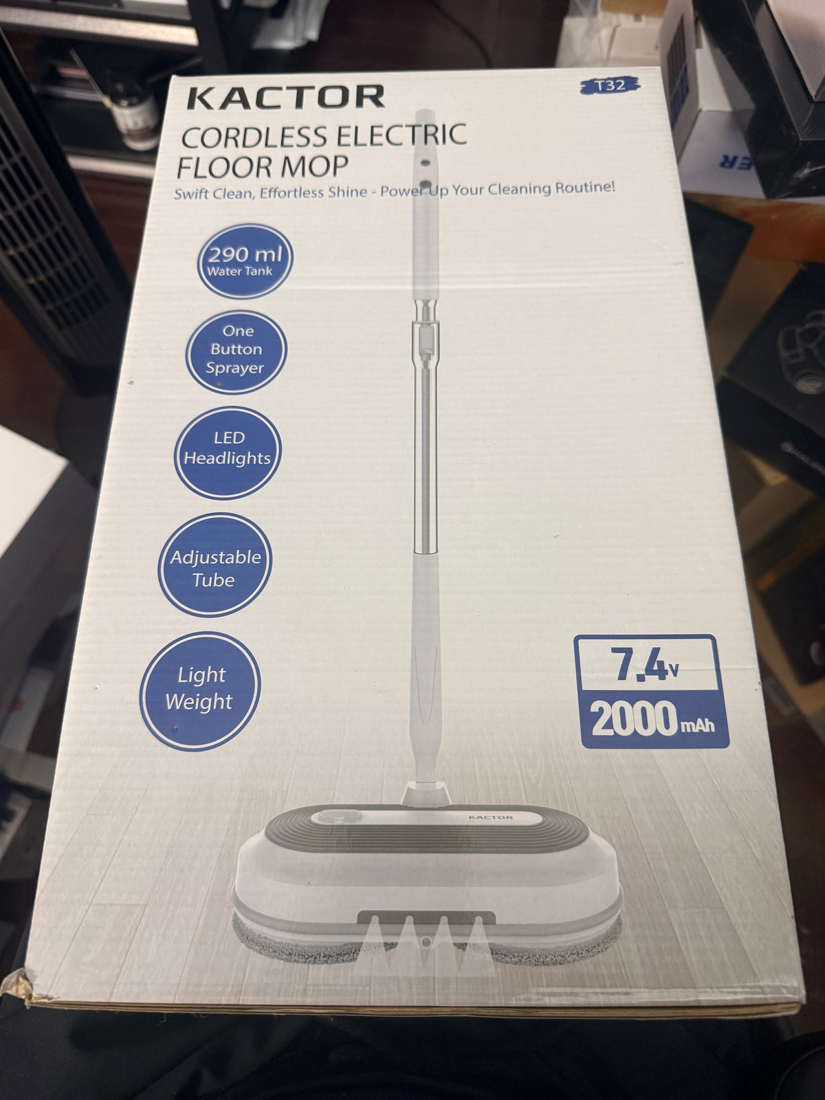 KACTOR T32 Cordless Electric Floor Mop, LED, 290ml Tank