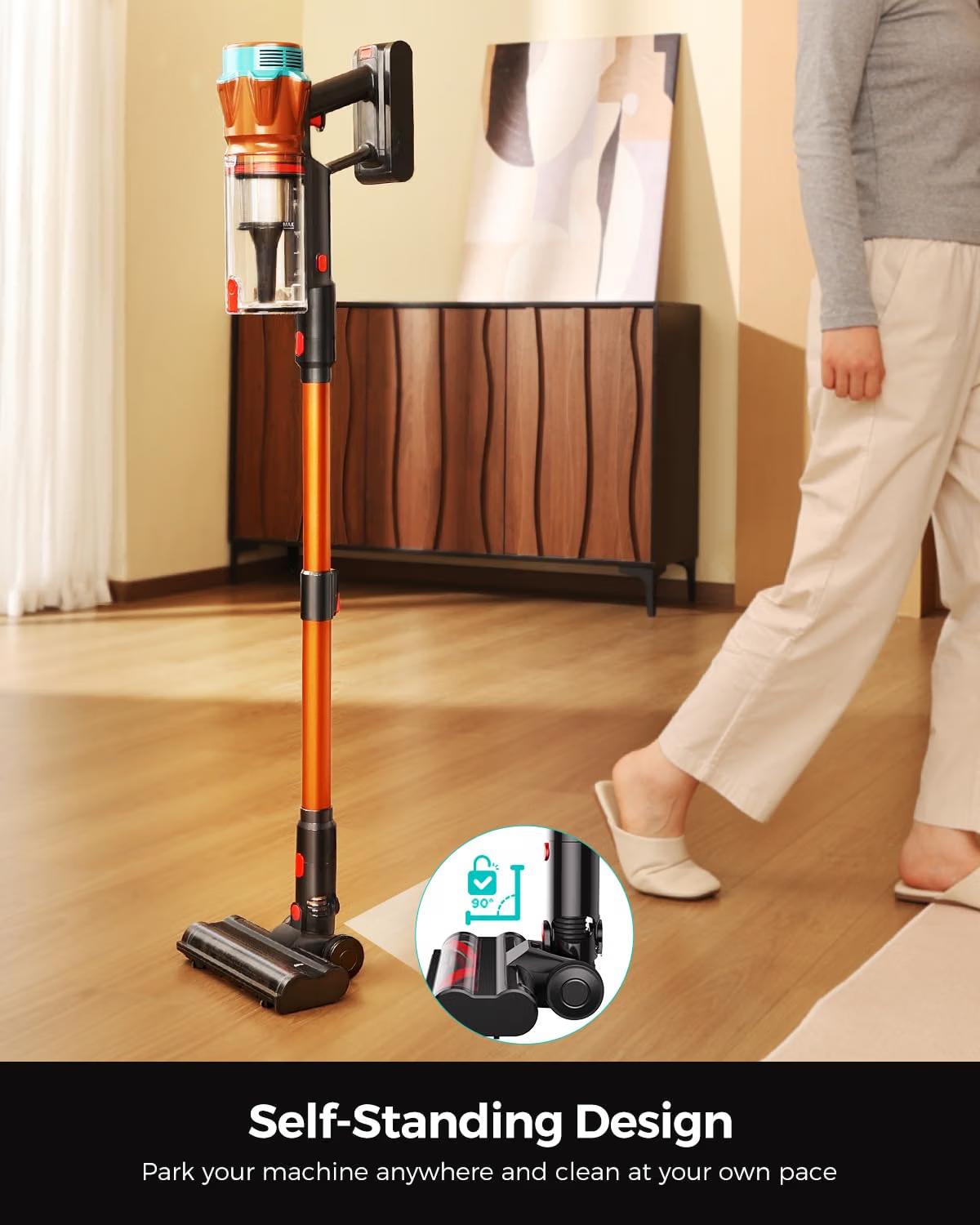 LPXC Cordless Vacuum Cleaner, 50KPa Suction, Anti-Tangle Floor Brush, Self-Standing