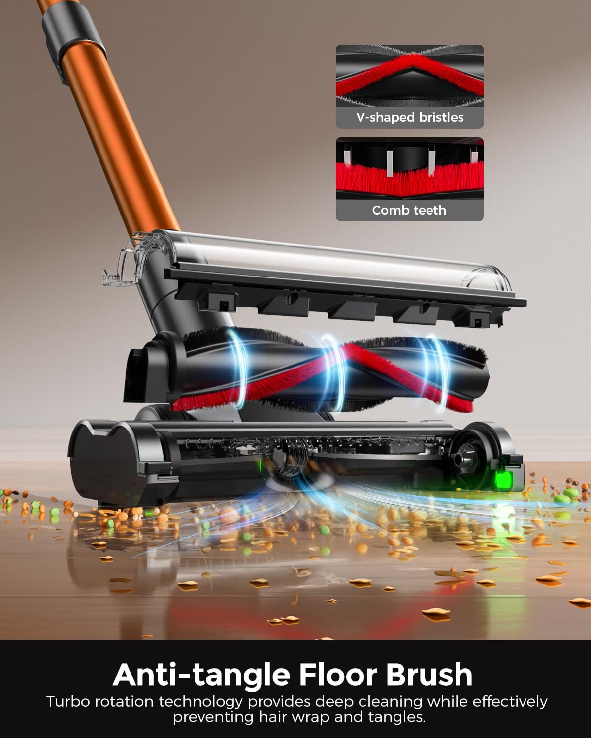 LPXC Cordless Vacuum Cleaner, 50KPa Suction, Anti-Tangle Floor Brush, Self-Standing