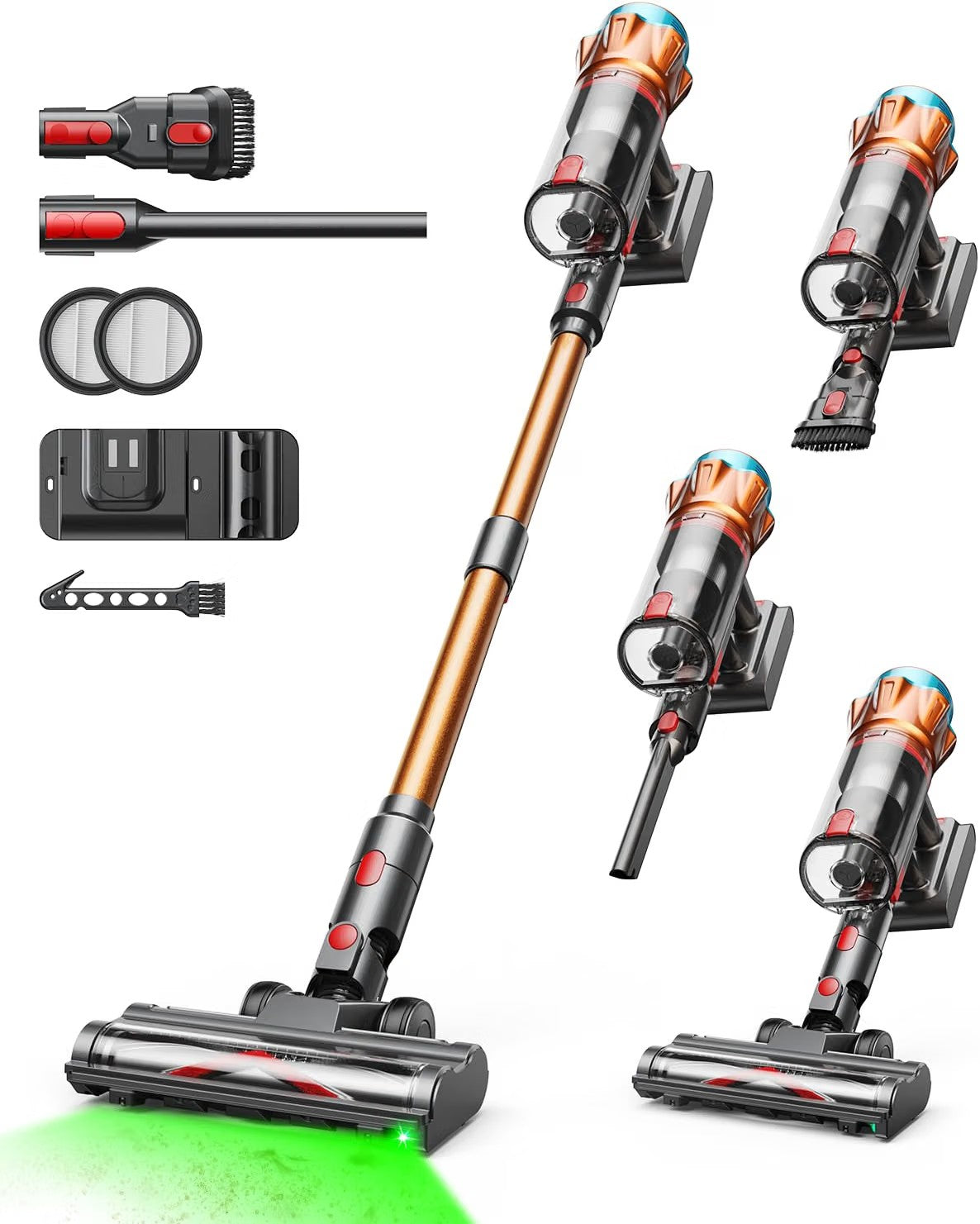 LPXC Cordless Vacuum Cleaner, 50KPa Suction, Anti-Tangle Floor Brush, Self-Standing