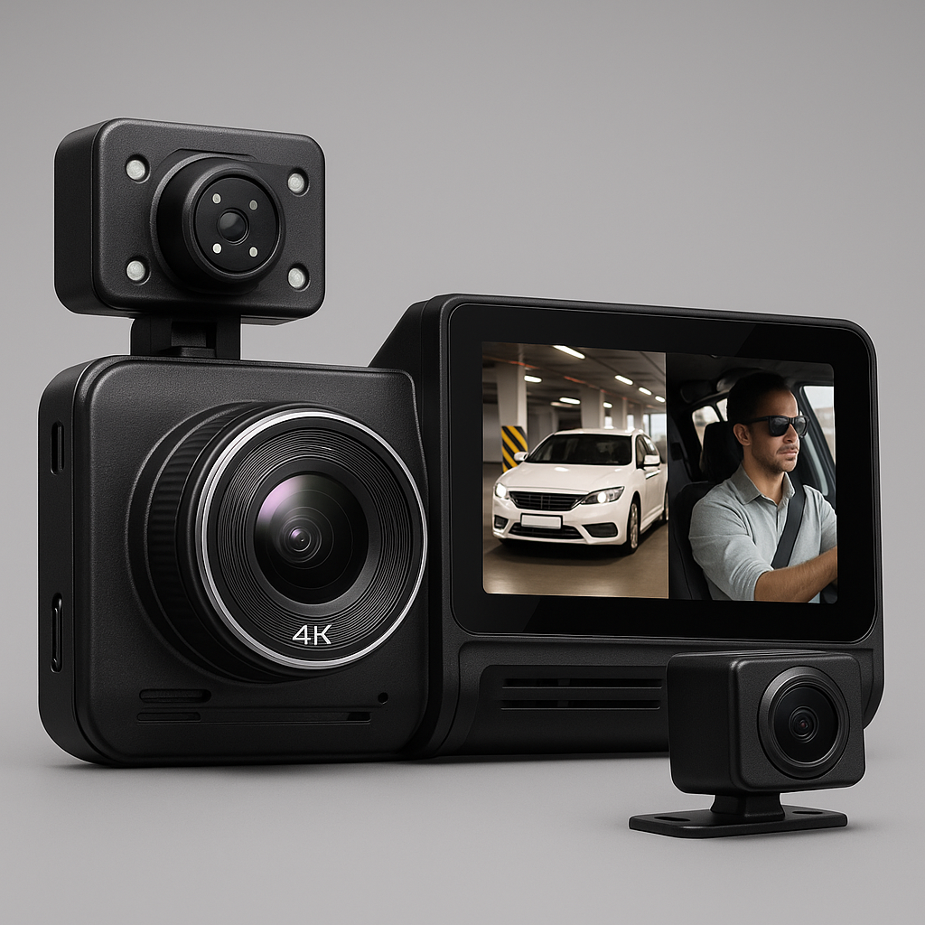 3-Cameras Vehicle Blackbox DVR, 4K Ultra HD, Front/Cabin/Rear, 170 Degree