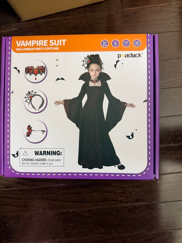 Peaduck Vampire Suit Halloween Party Costume, Size Small, Ages 3+