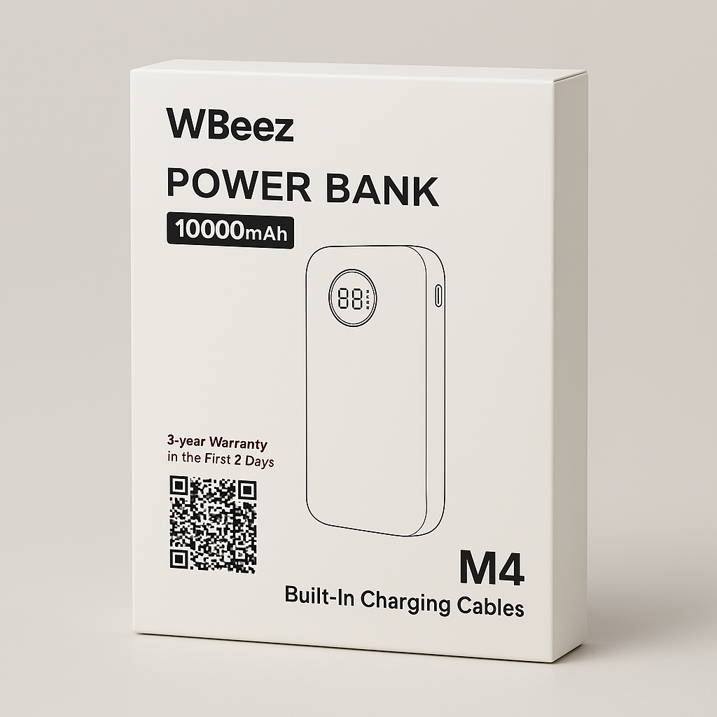 WBeez Power Bank 10000mAh, Model M4, Built-In Charging Cables