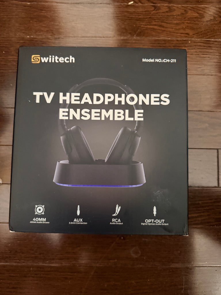 Swiitech TV Headphones Ensemble, Model CH-211, Wireless with Charging Dock
