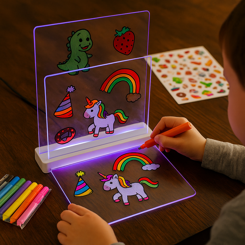 LED Drawing Board, 2 Detachable Transparent Light-Up Boards with Markers & Stickers