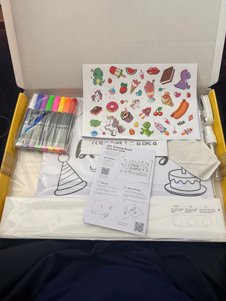 LED Drawing Board, 2 Detachable Transparent Light-Up Boards with Markers & Stickers