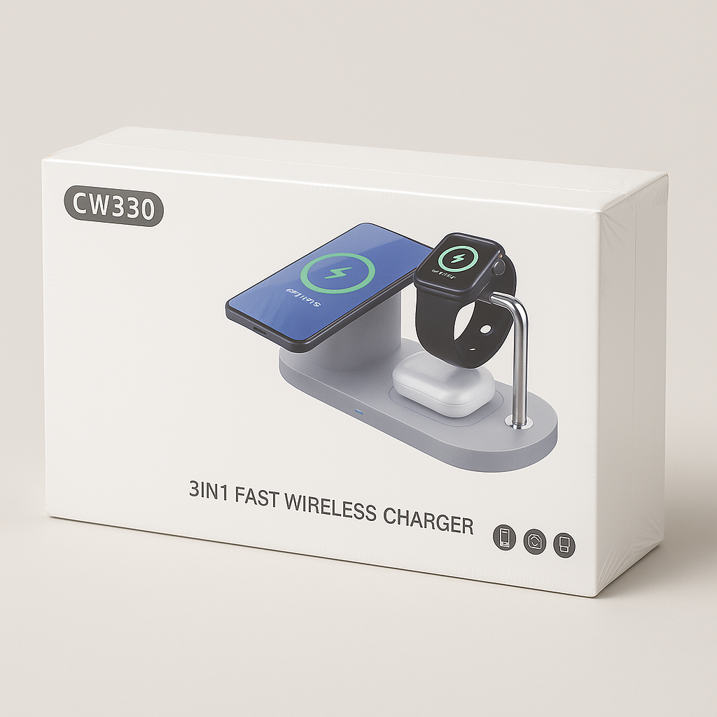 3-in-1 Fast Wireless Charger for Phone, Watch & Earbuds, Model CW330