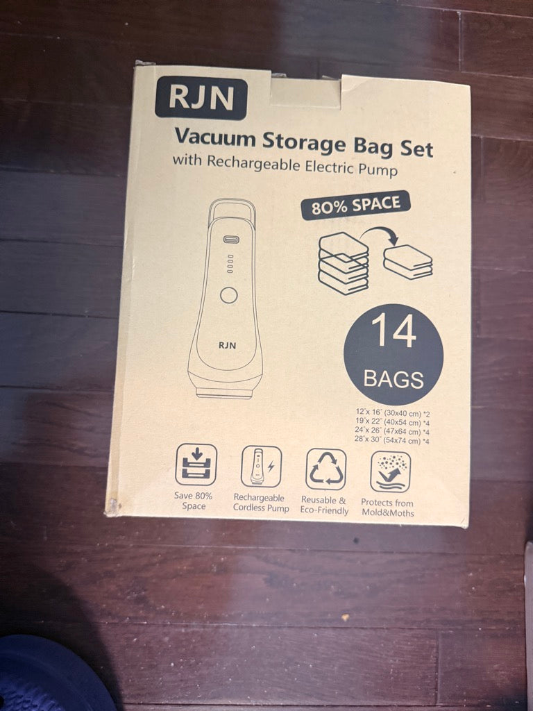 RJN Vacuum Storage Bag Set 14 Bags Rechargeable Pump