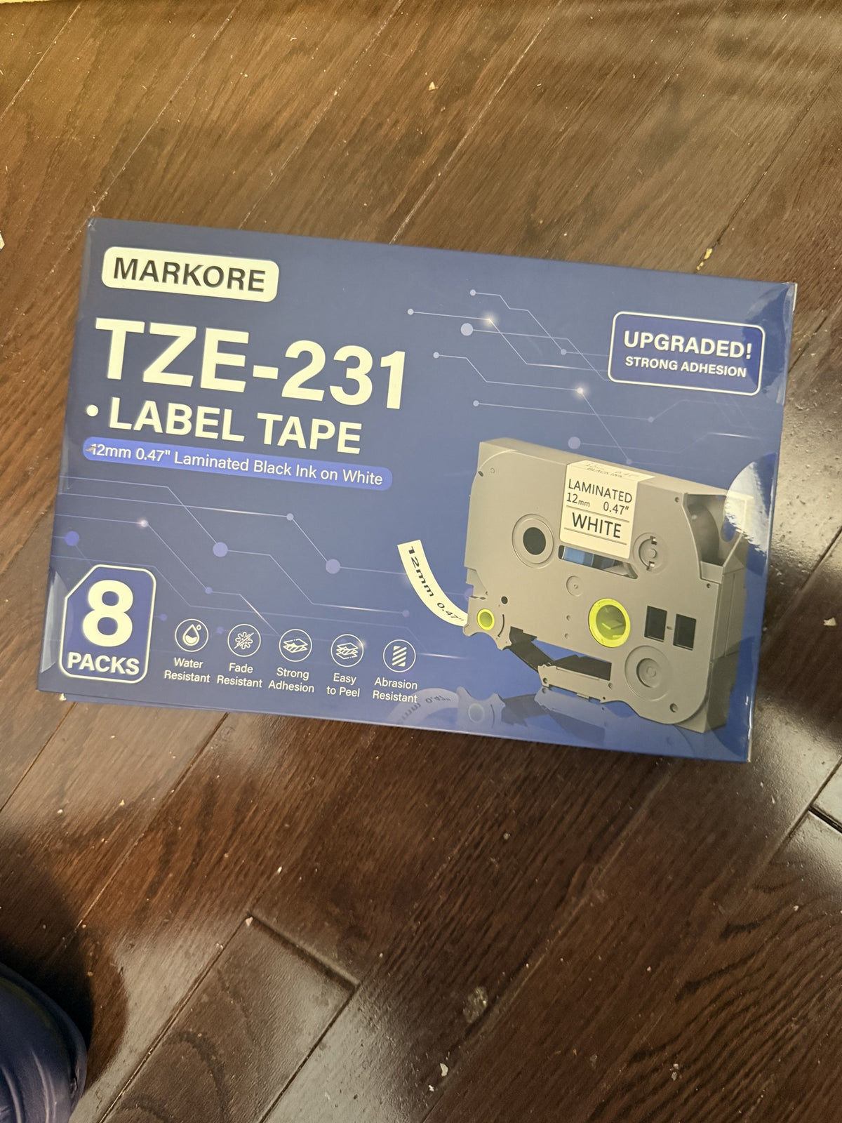 MARKORE TZE-231 Label Tape 8-Pack, 12mm Black on White