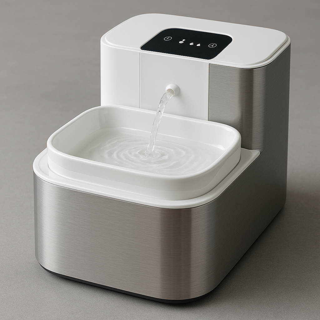 Pet Water Fountain with Ceramic Bowl, Rechargeable, Timer