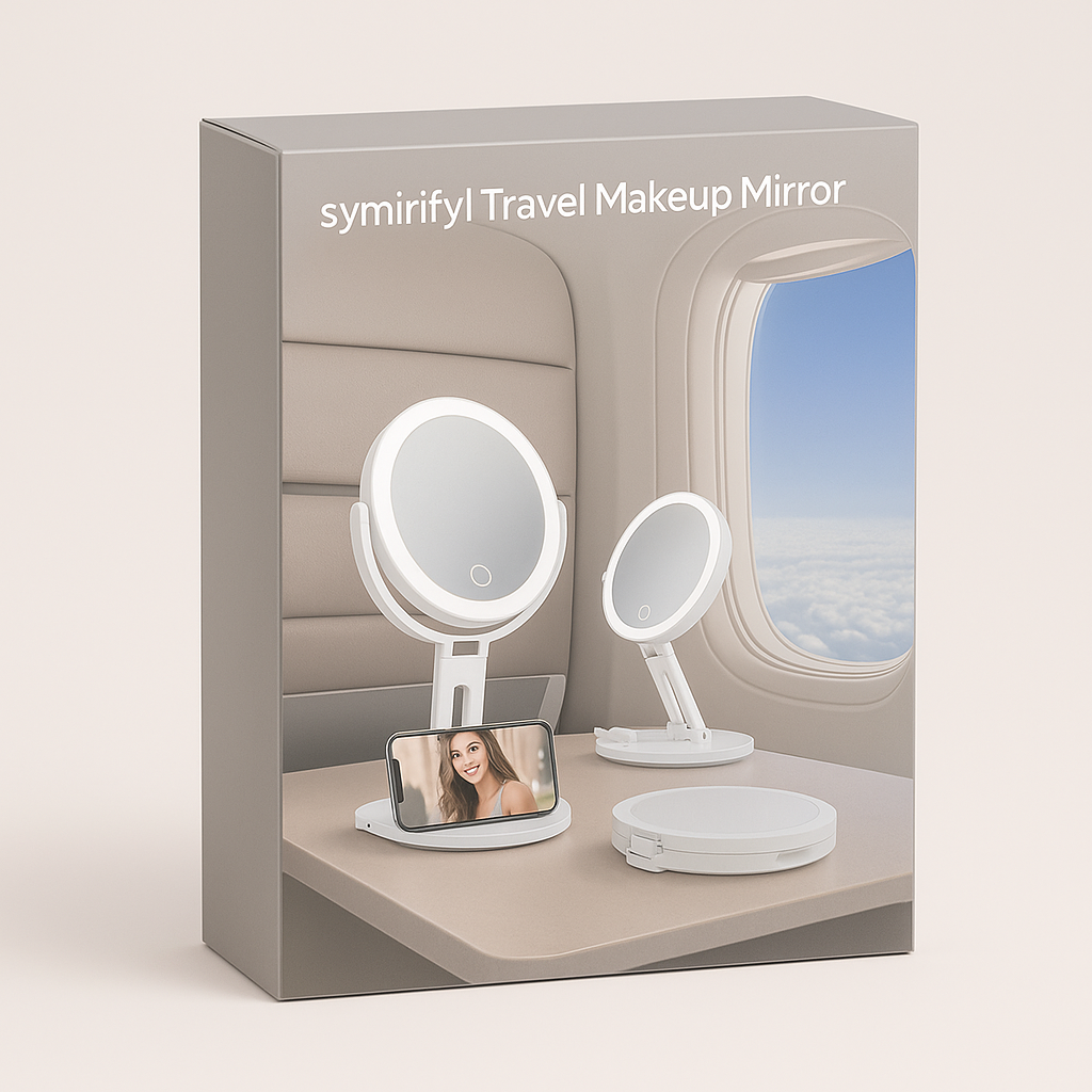 Symirify Dual-Sided LED Travel Makeup Mirror, Phone Stand