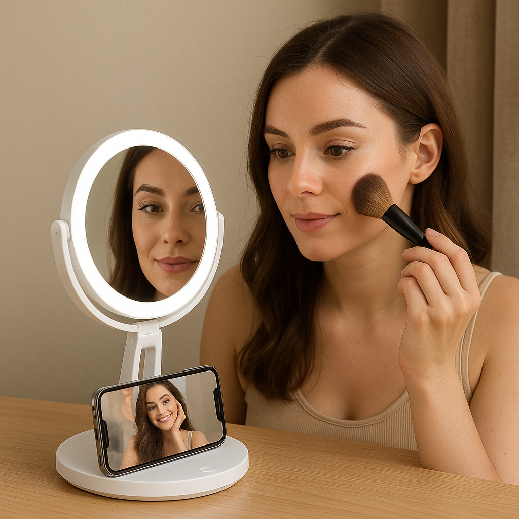 Symirify Dual-Sided LED Travel Makeup Mirror, Phone Stand