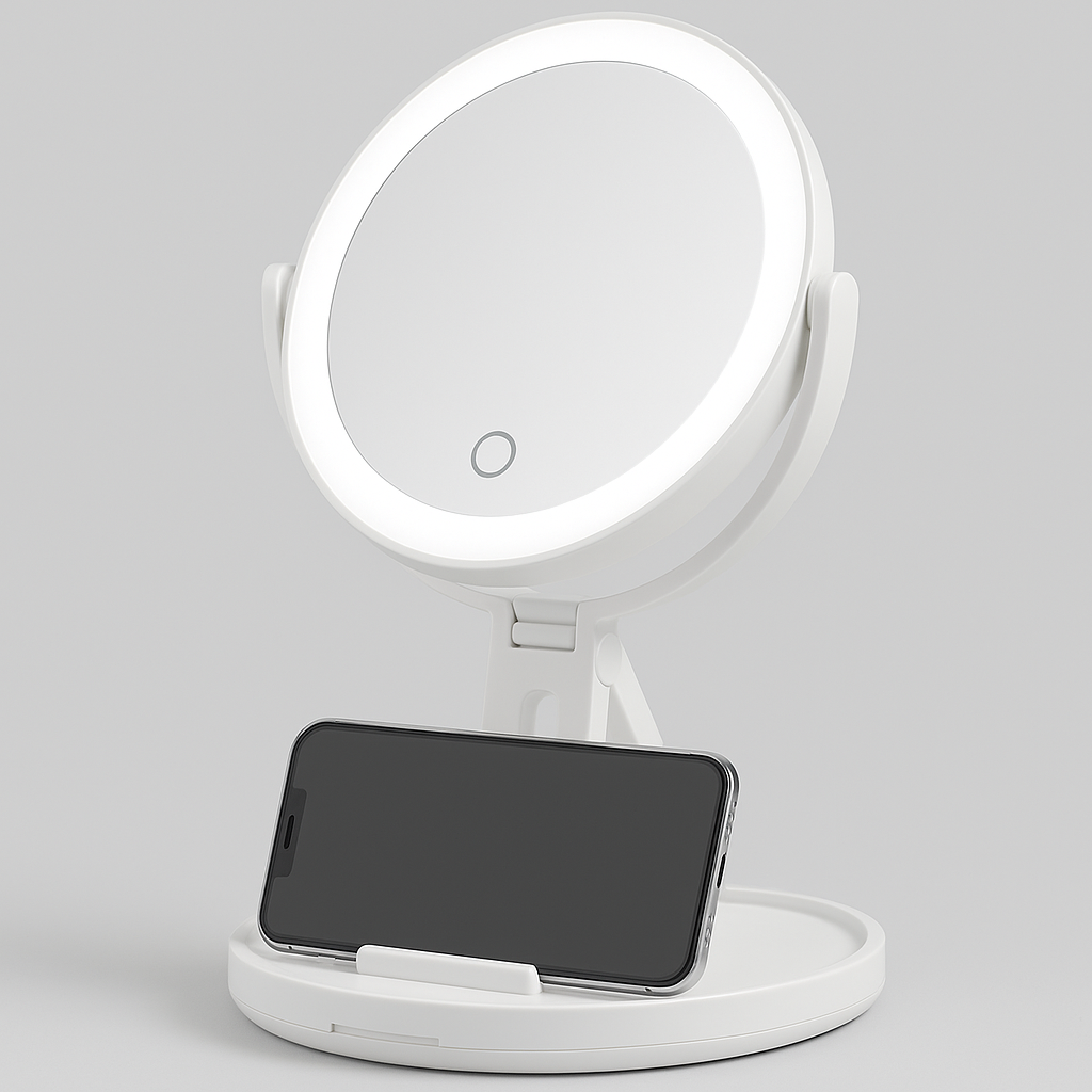 Symirify Dual-Sided LED Travel Makeup Mirror, Phone Stand