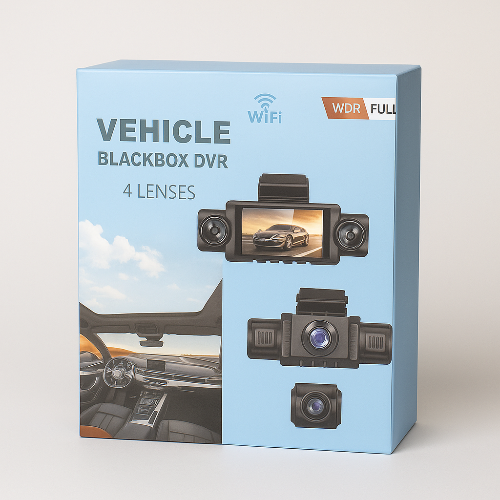 4-Lens Vehicle Blackbox DVR Dash Cam, WiFi, Full HD, WDR