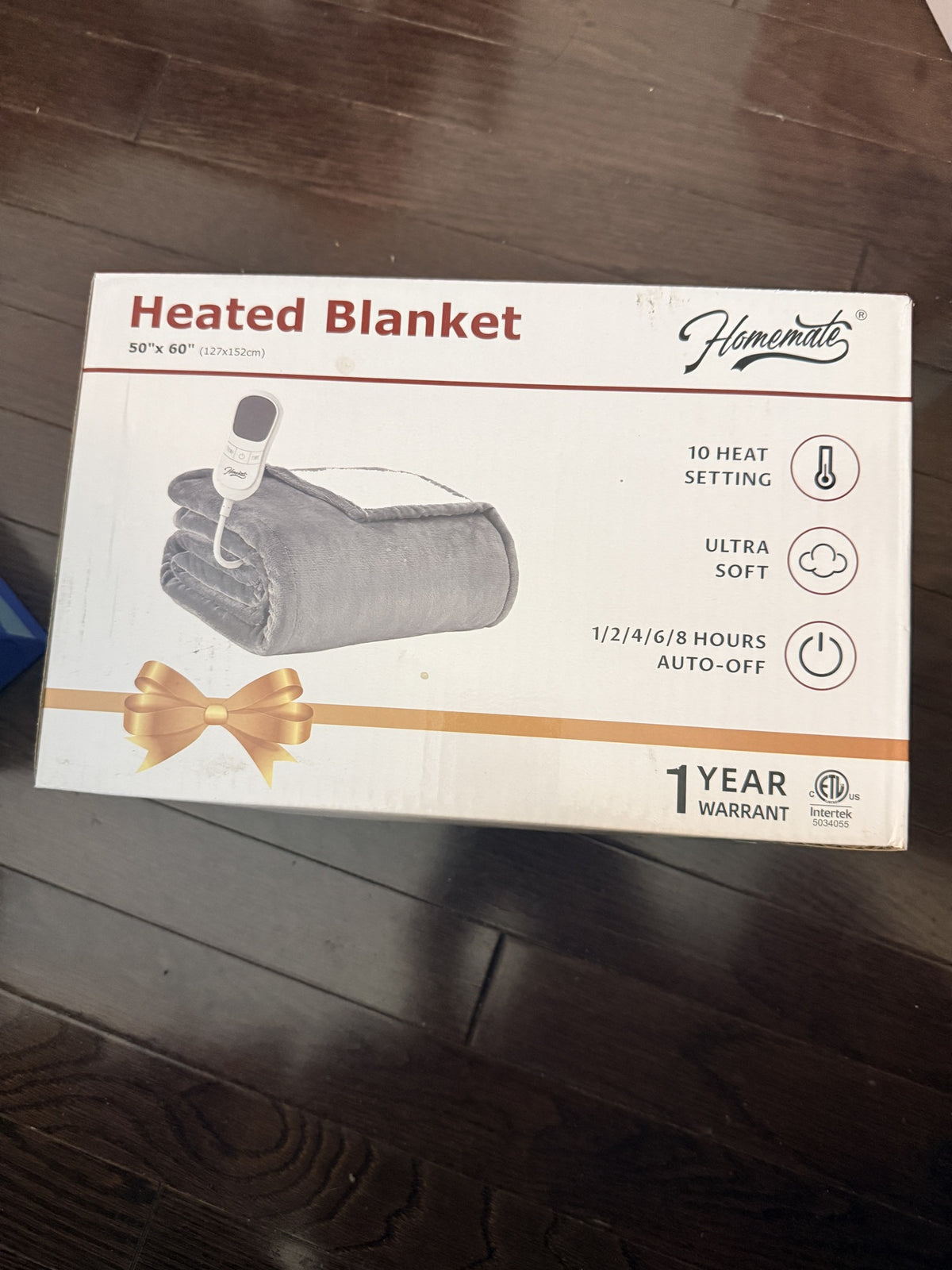 Homemate Heated Throw Blanket 50x60, 10 Heat Settings, Grey
