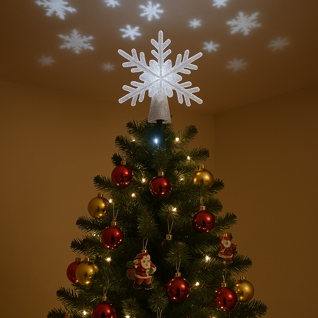 LED Projector Christmas Tree Topper, Snowflake Star